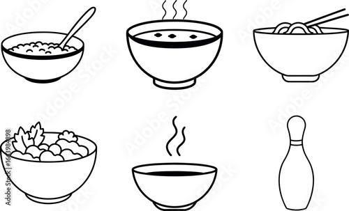 Asian Food Doodle Set with Ramen Sushi Soup and Dumplings