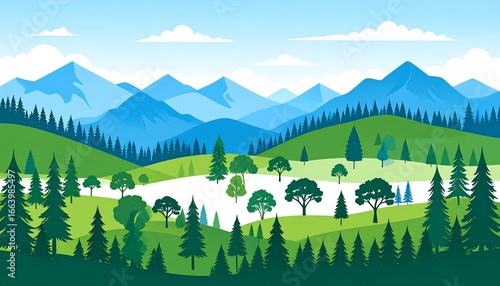Serene mountain landscape with vibrant trees in a picturesque environment