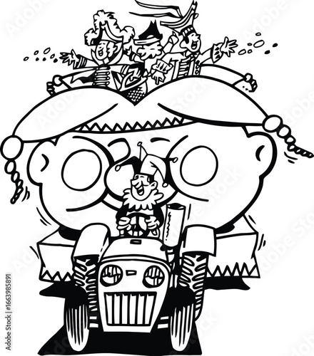 Whimsical clown character bringing a vibrant circus atmosphere with colorful elements and classic typography