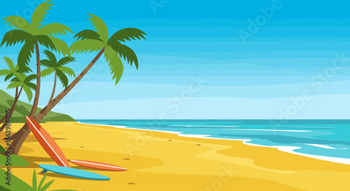 Tropical Beach Paradise Surfboards and Palm Trees
