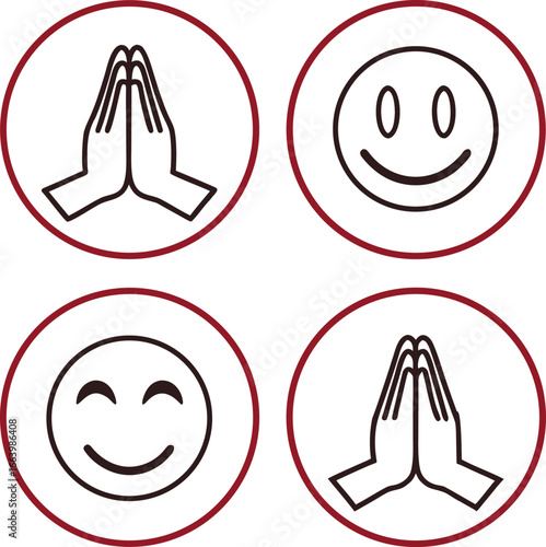 Praying hands and smiling faces greeting welcome