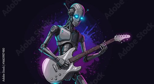 Futuristic Robot Playing Electric Guitar