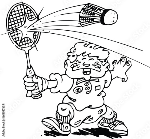 Dynamic illustration of a badminton player in action smashing a shuttlecock with vibrant colors suitable for sports advertising and promotional banners