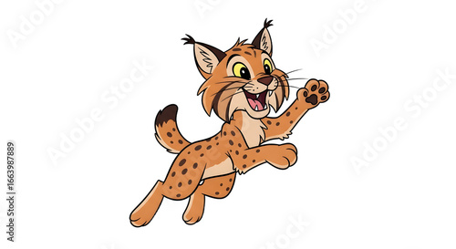 Cartoon Happy Lynx Jumping Illustration