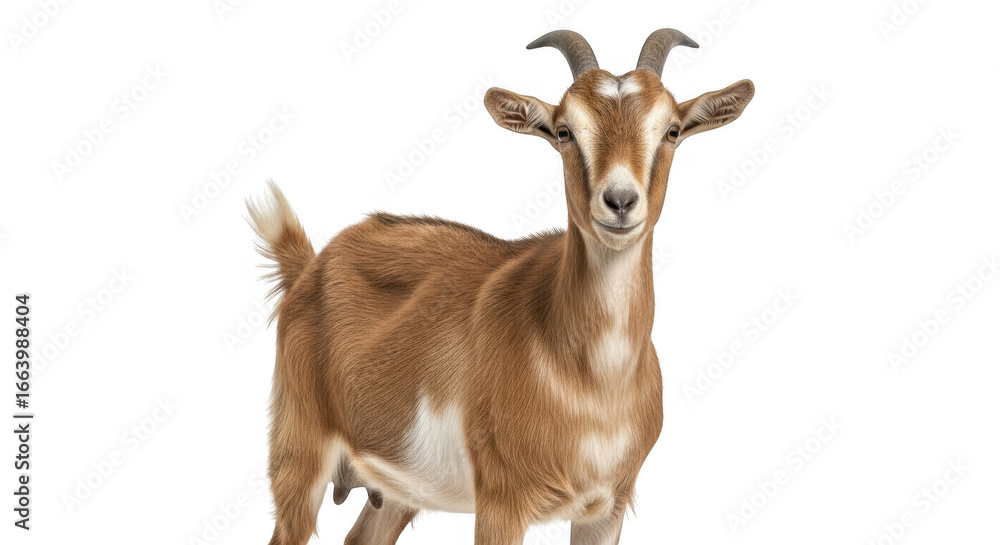 Obraz premium A Beautiful Brown Goat Standing Proudly with Short Horns and a Bushy Tail in a Studio Shot