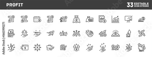 Title: Financial analyst expressing profit and growth strategies in digital workspace, icon set for web and presentation design, icon illustration