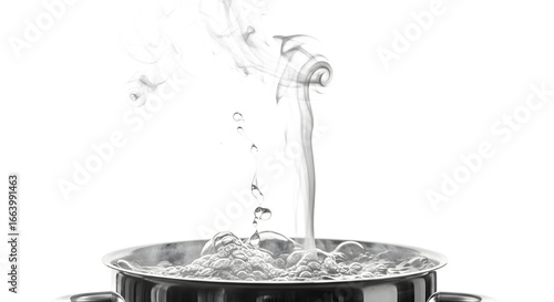 Boiling Water in a Pot with Rising Steam