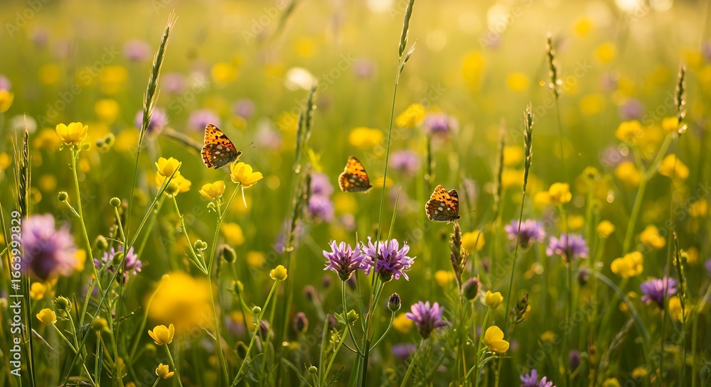 Obraz premium Butterflies Dancing in a Field of Wildflowers A Beautiful Summer Scene