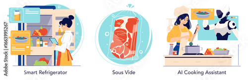 Advanced Kitchen Technology Illustration with AI Chef