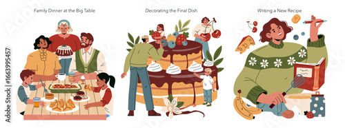 Family Dinner Joy, Dessert Decoration, Recipe Creation