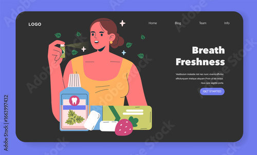 Woman Using Breath Spray for Freshness Vector Illustration