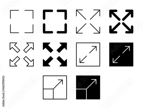 Fullscreen UI Icon Set Solid and Line Enlarge Display Vector Style Collection







