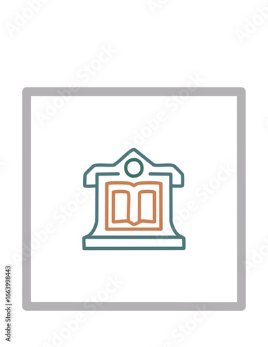Education podium with open book icon — outline lecture & e‑learning symbol, duotone monoline, vector