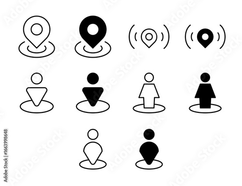 Nearby UI Icon Set Solid and Line Proximity Map Vector Style Collection