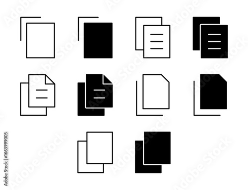 Copy UI Icon Set Solid and Line Document Duplicate Vector Style Collection