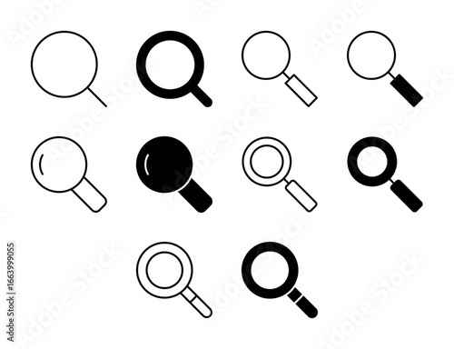 Search UI Icon Set Solid Line Magnify Filter Vector Style Collection