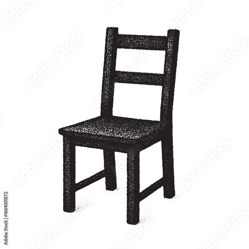 Black and white grainy chair silhouette with distressed texture, perfect for furniture art, interior design, home decor, posters, icons, backgrounds, and creative graphic projects.
