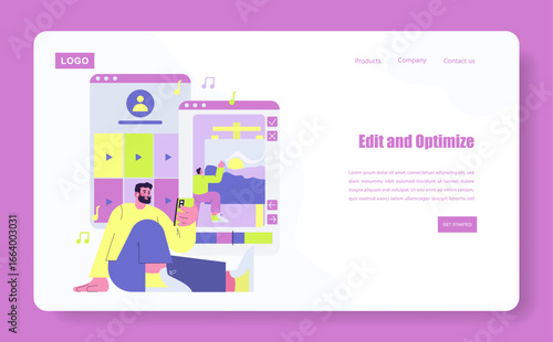Man Editing Photos on Smartphone Vector Illustration