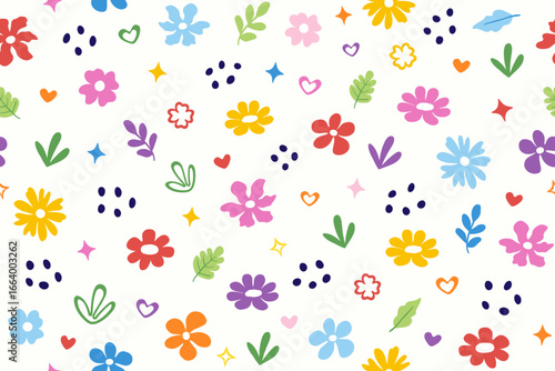 Seamless Colorful Floral Cute Pattern Vector
