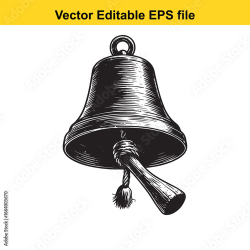 Vintage bell with clapper isolated on white background
