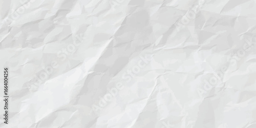 Crumpled White Paper Texture Background Vector, Realistic Folds and Creases, Grayscale Abstract Surface