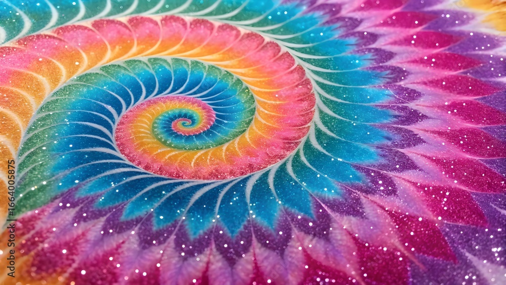 Vibrant tie-dye spiral with glitter light burst. Abstract tie-dye swirl with sparkling glitter lens effect, colorful and dynamic. Vibrant tie-dye spiral with glitter light burst. Abstract tie-dye swirl with sparkling glitter lens effect, colorful and dynamic.