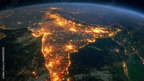 A night view of India from space, showcasing city lights against the dark background