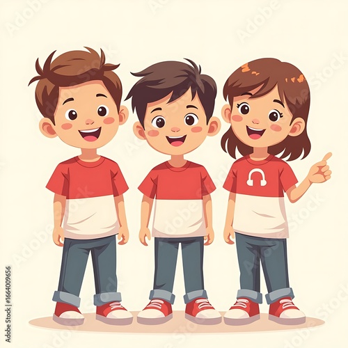 Joyful Indonesian Children in Cheerful Cartoon Style
