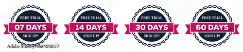 Free Trial Badges Seven Fourteen Thirty Sixty Days Promotional Labels