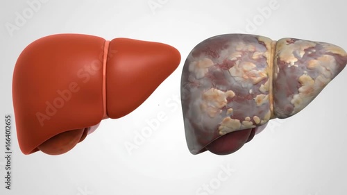Comparison of a healthy liver and a liver affected by fatty liver disease, showing the visual differences.