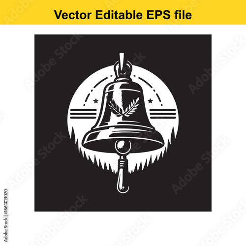 Bell with wheat stalks, symbol of harvest and agriculture, isolated on black background