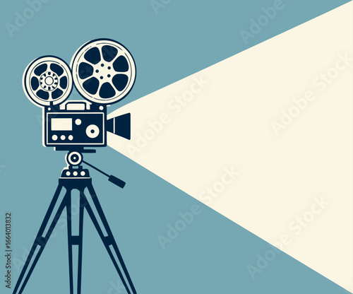 Retro cinema projector on poster. Vector 
