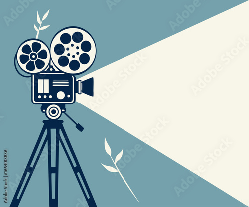 Retro cinema projector on poster. Vector 
