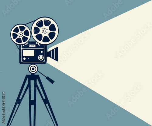 Retro cinema projector on poster. Vector 
