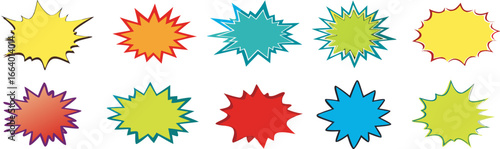 Starburst coloured speech bubbles collection. Vector 
