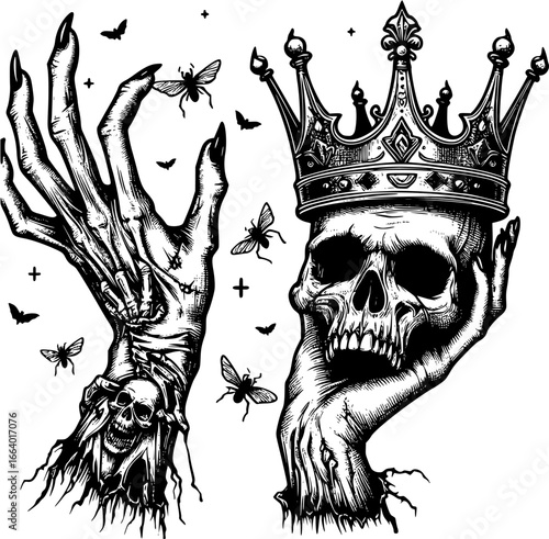 the king head, skull with a crown