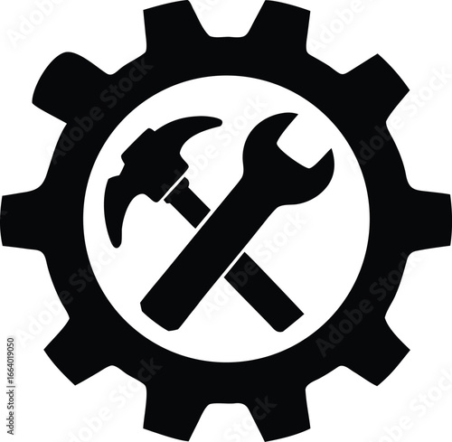 Gear hammer wrench icon service repair maintenance engineering construction tools silhouette vector