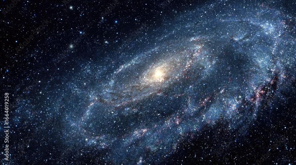 Fototapeta premium A spiral galaxy glows with distant starlight.