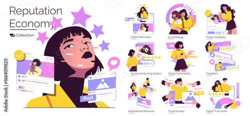Reputation Economy Vector Illustration with Social Rating Elements
