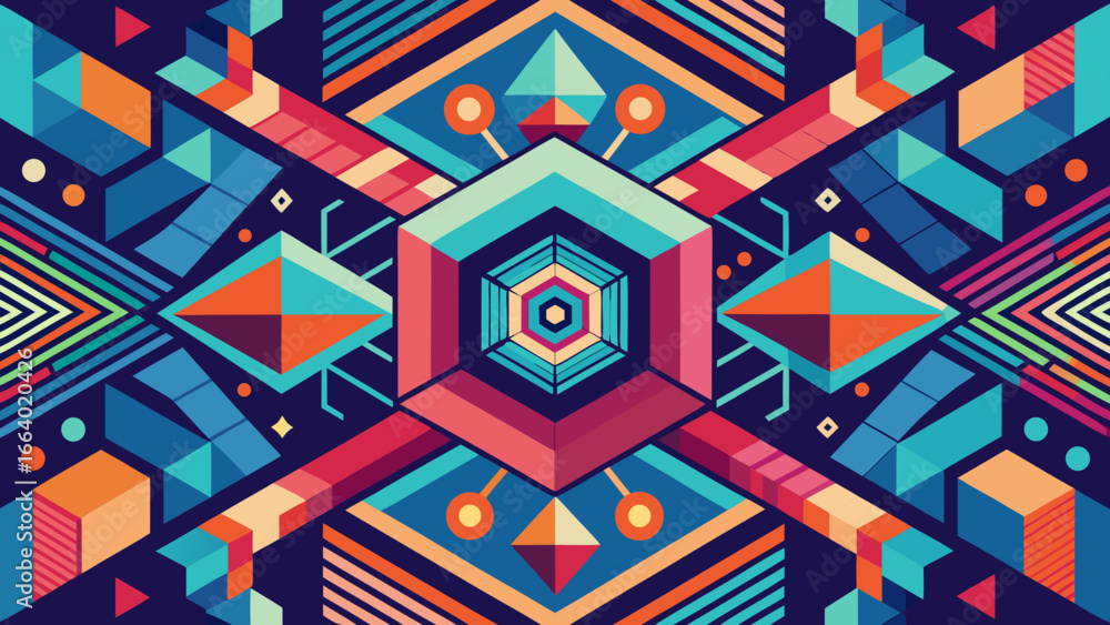 Fototapeta premium Geometric abstract with a symmetrical central hexagon