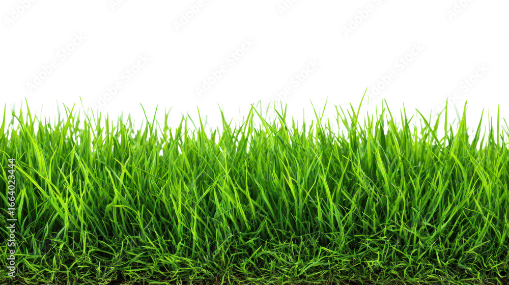 Fototapeta premium Vibrant green grass isolated on a white background, perfect for various design applications.