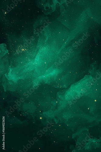 Wallpaper Mural emerald green background, cosmic nebula texture, starry night effect, dreamy abstract art, glowing spark particles, luxury green backdrop, shimmering celestial design, mystical cosmic tones, elegant Torontodigital.ca