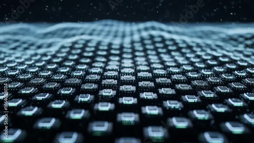 Abstract digital circuit board animation showing technology data processing on a dark background