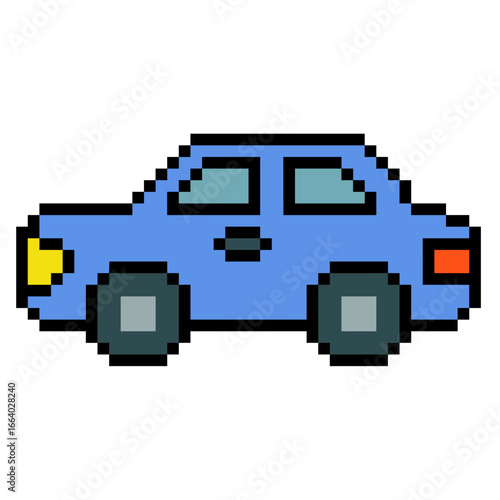 Pixel car icon vector for transportation, delivery services, and vehicle apps. Useful for illustrating travel, logistics, or navigation in a retro, 8-bit style.
