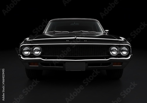 Sleek Black Classic Muscle Car Front View. Generative Ai
