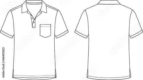 White Polo Shirt Mockup Front and Back View, Blank Casual Tee Template with Collar and Pocket, Fashion Design Presentation