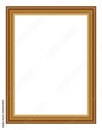 Golden photo frame, empty border design, vintage rectangular frame for artwork, picture, painting, or certificate decoration