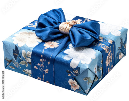 gift box wrapped in bojagi cloth, isolated, plain background, no shadow, PNG element