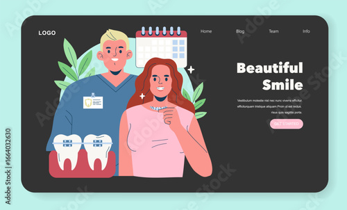 Dentist and Patient with Braces Vector Illustration