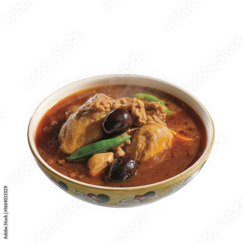 Peranakan ayam buah keluak chicken stew Isolated on white and transparent background